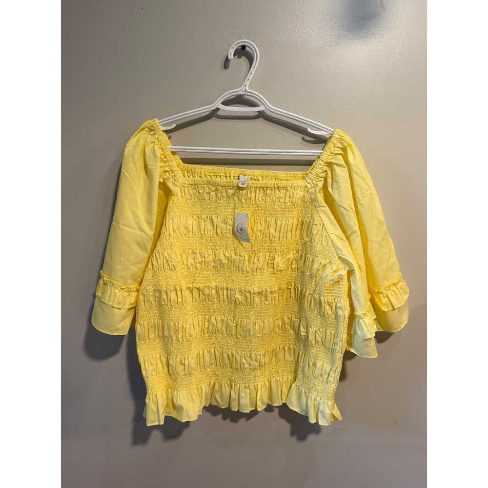 Cato Gardenstate Lemonade Yellow Smocked Ruffle Bell Sleeve Top Plus 22/24W NWT